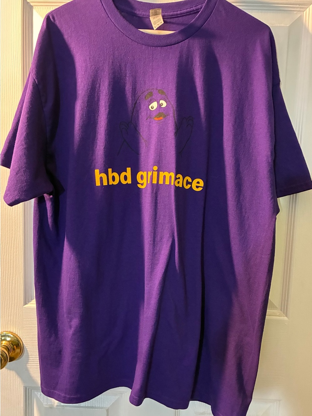 Gildan Purple Short-Sleeve Tee with Yellow 'hbd grimace' Graphic McDonalds